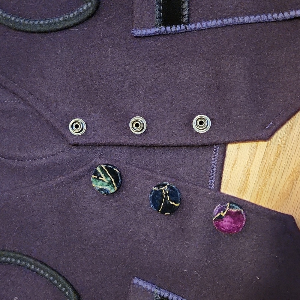 Coloratura Vintage Purple Black Wool Vest Size Small Velvet Embroidery - Picture 11 of 16